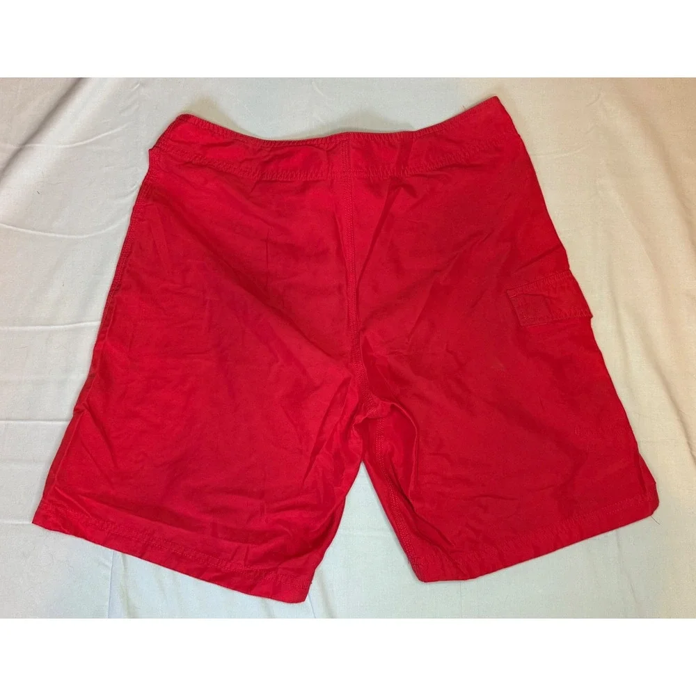 Y2K Speedo Lifeguard Board Shorts Mens 33 Red Guard Swim Trunks Beach Surf Cargo